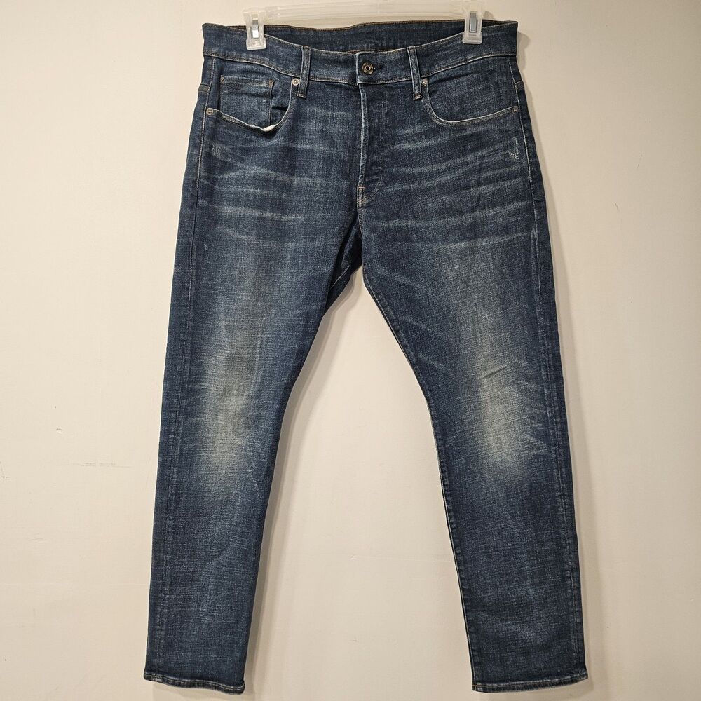 G-Star Raw 3301 Straight Tapered Blue Jeans Mens size 34x30 Distressed